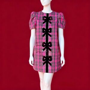 Boutique Pink Plaid Bow Front Mini Dress Size Small – Preppy Statement Shift